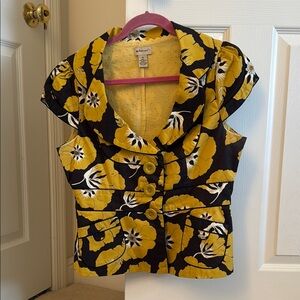 Anthropologie Yellow and Datk Brown Floral Women's Structured Jacket Top